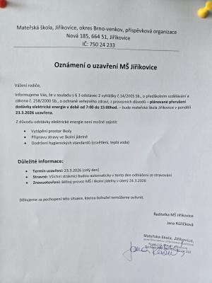 Oznámení o uzavření MŠ